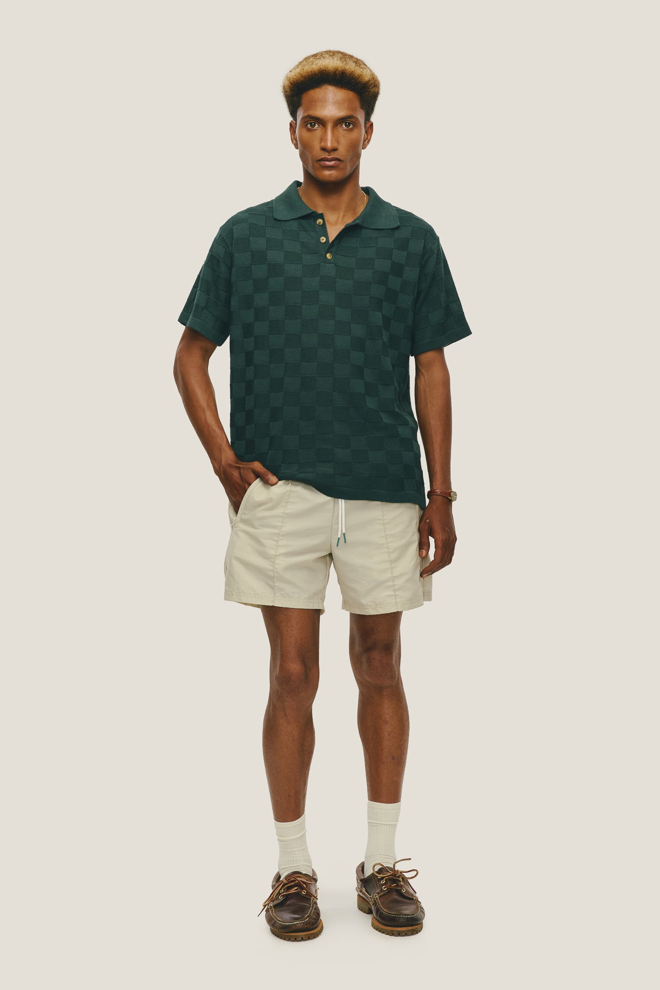 Polo Tricô Checked - Verde