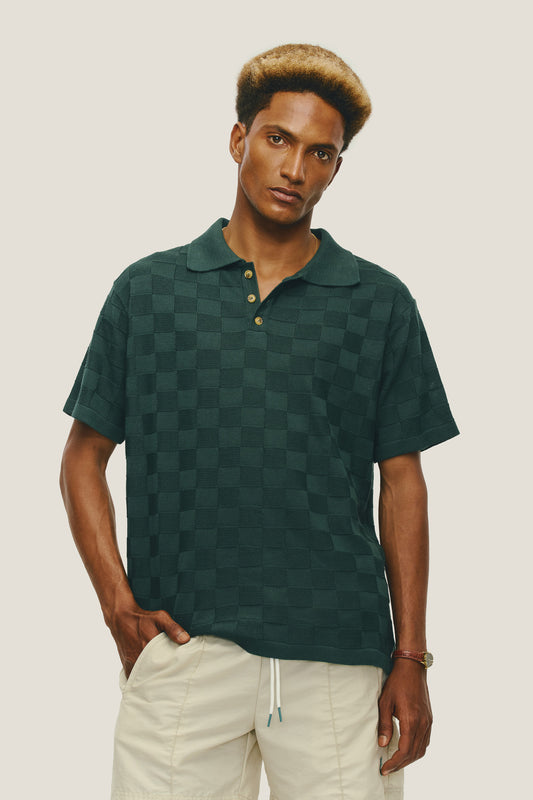 Polo Tricô Checked - Verde